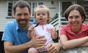 Aussie way of life: Indooroopilly family Rodney, Shari and 15-month-old Bronte Weatherhead look forward to inviting international students along to their social and family occasions